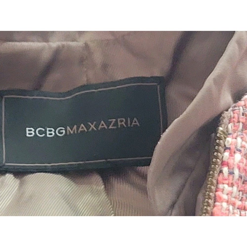 BCBGMAXAZRIA Y2K Tweed Jacket Women's Pink Zip Moto Career Chic Preppy Small - Picture 2 of 14